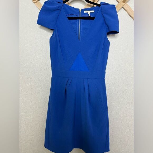 Maje Royal Blue Puff Sleeve Mini Dress Sz 38 - Picture 1 of 9